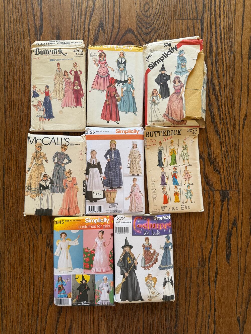 8 Piece Vintage Sewing Pattern Girls Size 12 Pioneer Prairie Colonial Costume